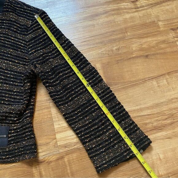 MING WANG Sapphire XL Black Gold Tweed Sparkle Zip Evening Cocktail Party Blazer - Picture 15 of 16